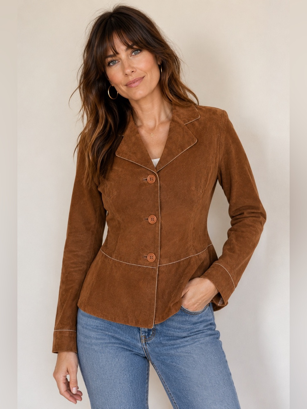 Brandon Thomas Cognac Brown Suede Leather Blazer Jacket Medium